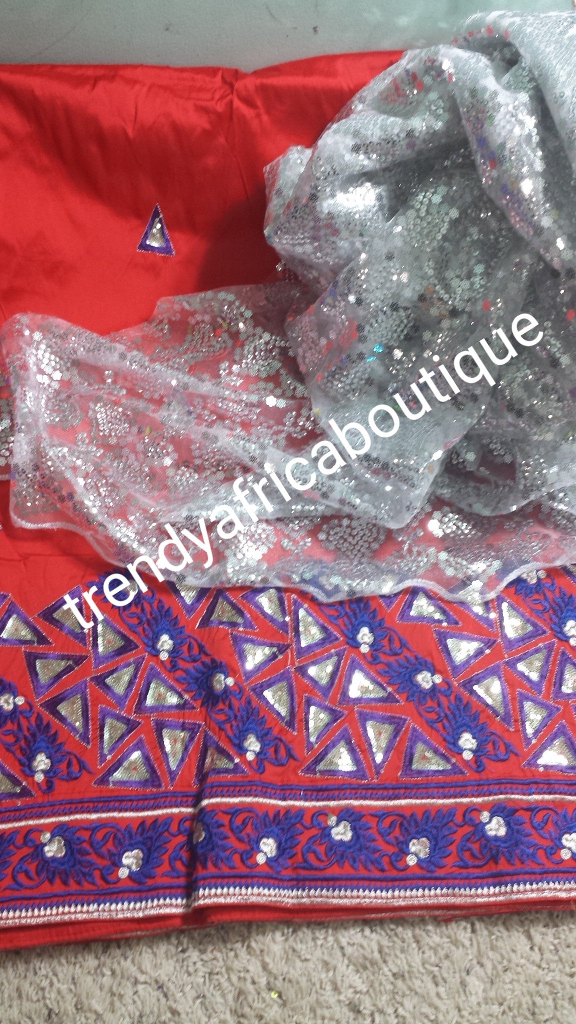 Clearance sale: Quality Embriodery silk George wrapper with sequence. Fancy Indian-George sold per 5yds. 3 colors available