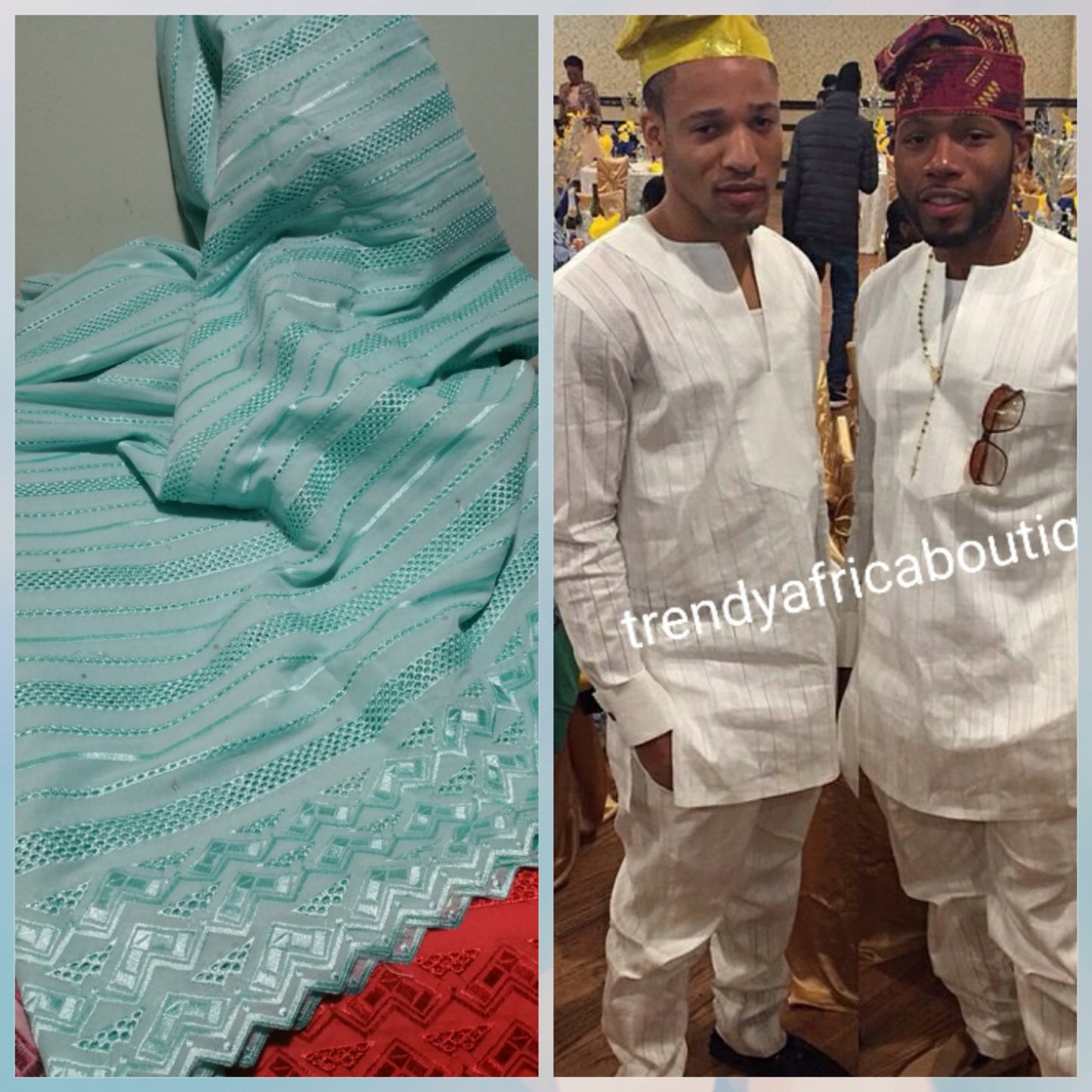 Assorted colors: Atiku swiss voile lace fabric for Nigerian Men native outfit. Soft quality fabric. Can be use for agbada too. Sold per 5yds.