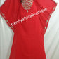 Red African Kaftan/Bubu, 60"  long free flowing Kaftan party dress. Front dazzling Crystal gold/sliver stones