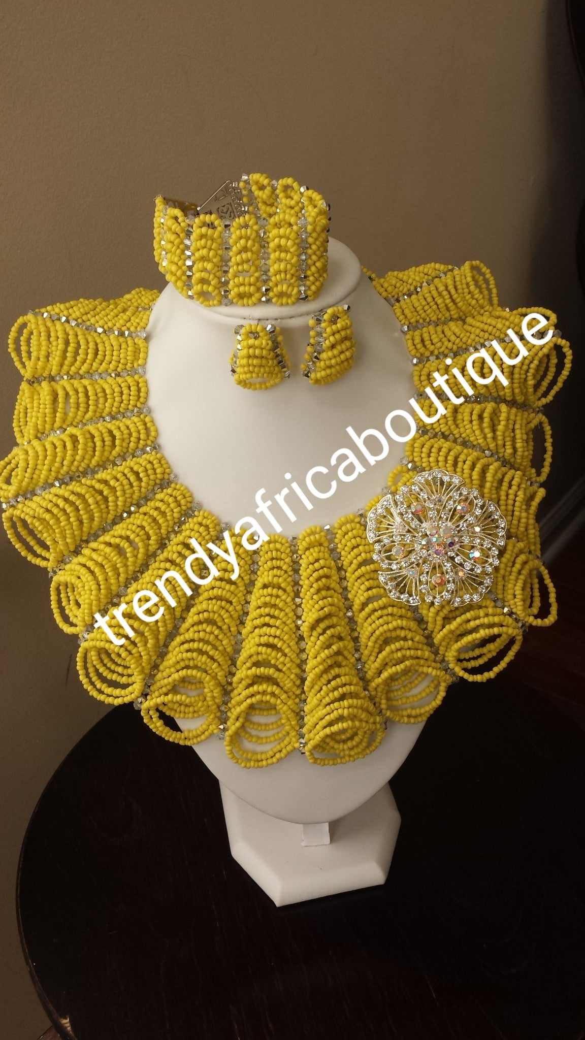 Clearance item: Yellow coral beaded necklace set for Nigerian big party. Yellow coral-necklace set, Nigerian Bride