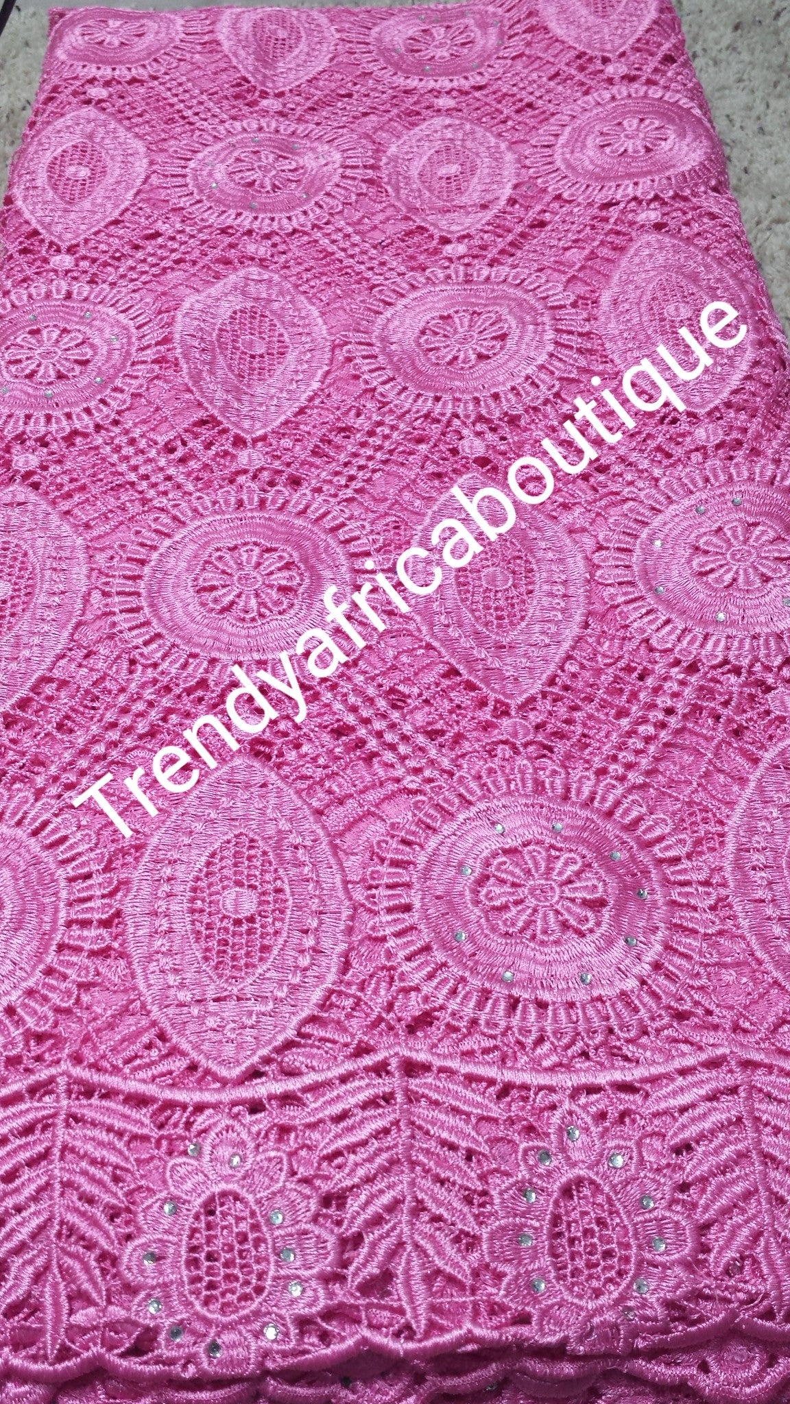 Baby pink cord-lace fabric with crystal stones for sale. Cord/guipure swiss lace fabric. Sold per 5yds length. Guipure-lace fabric. Excellent quality
