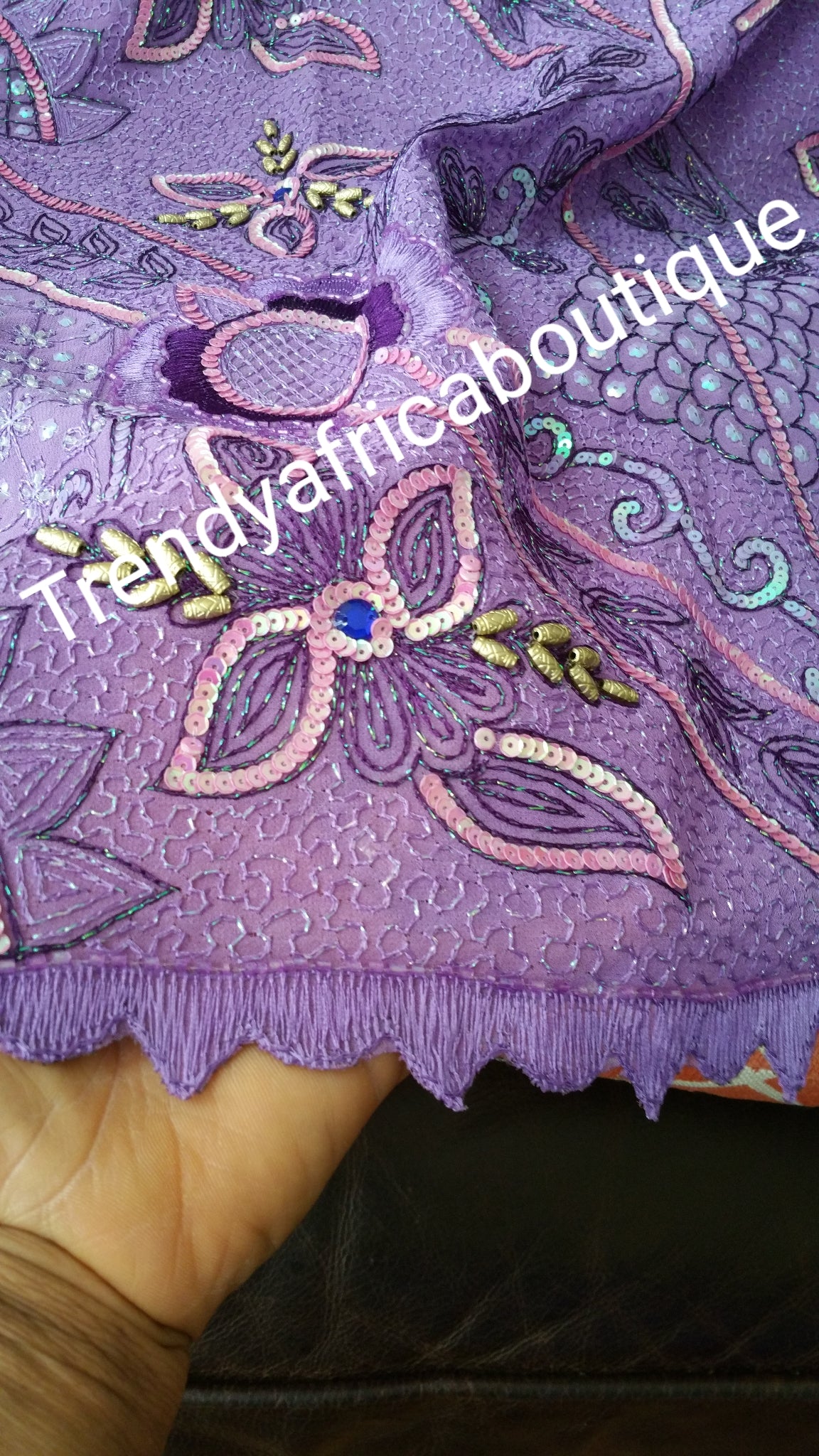 Lilac/purple Premium big Madam VIP. George Wrapper. Sold per 5yds/piece. Pruce is for 5yds. Excellent quality madam George