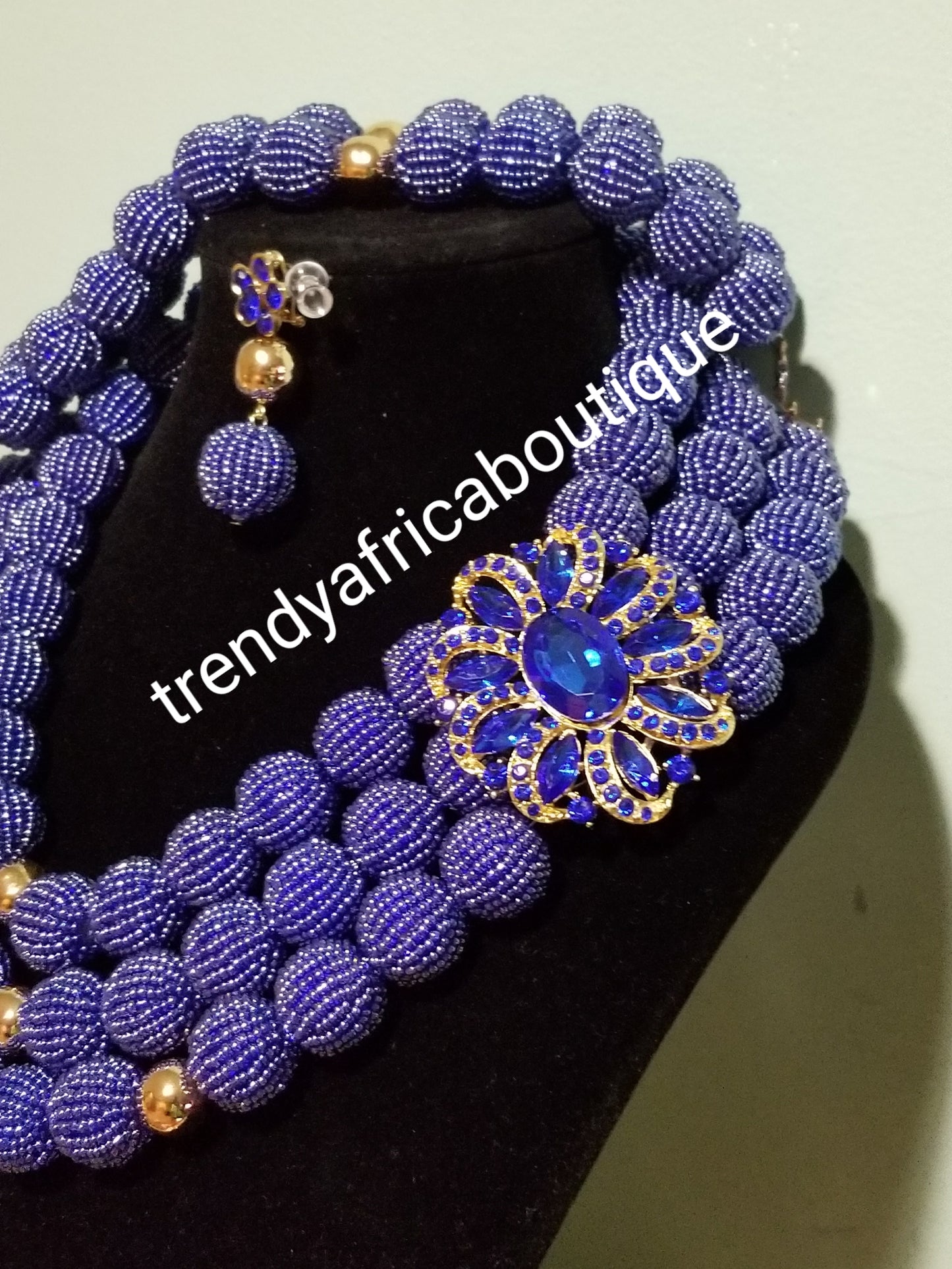 Special offer: royal blue beaded-necklace set. 3 rows African party bead necklace. We also have coral-necklace set