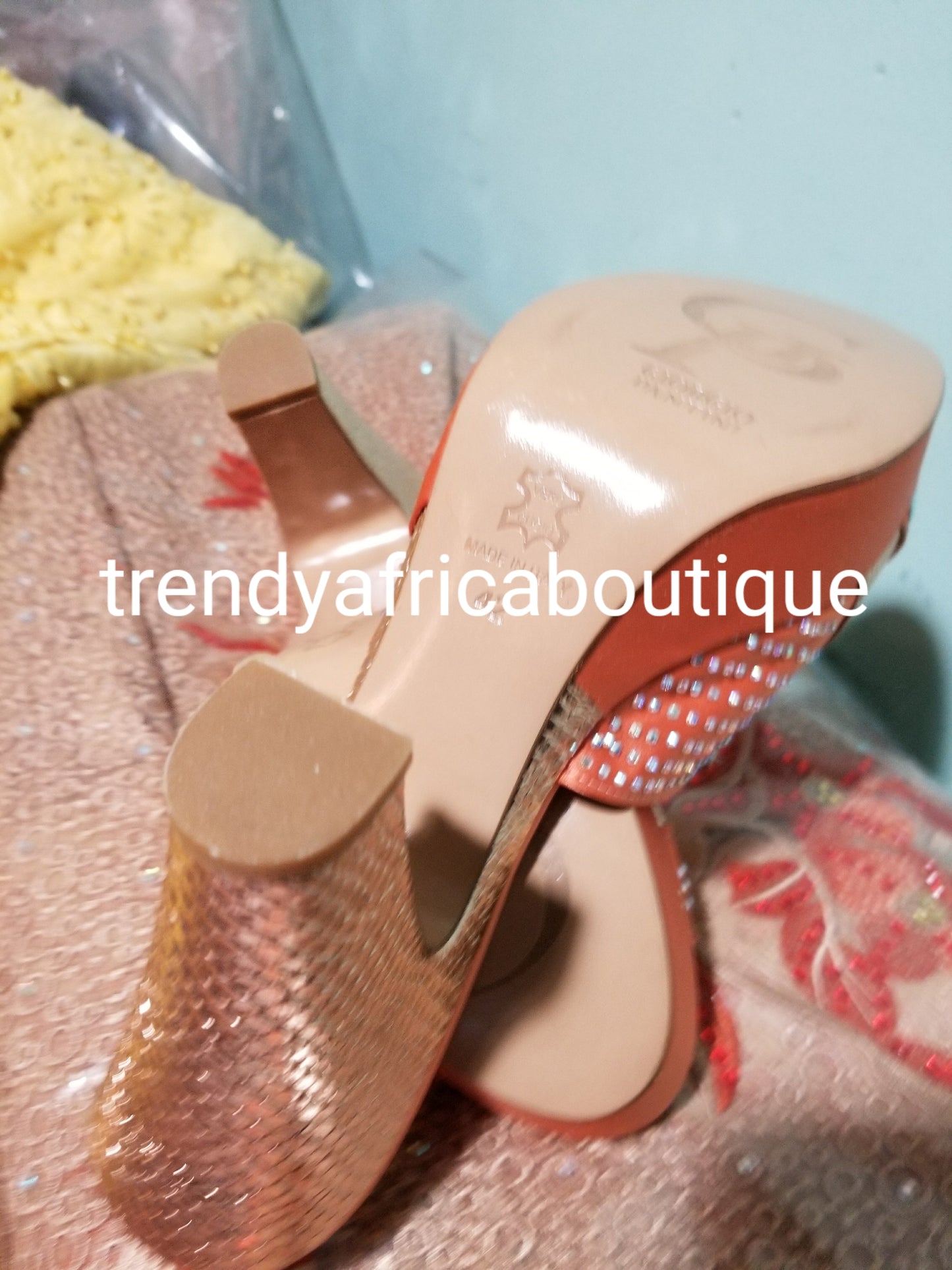 Size 42 Peach/gold Italian matching platform shoe and hand clutch. Quality Italian made shoe and bag. Sold as a set