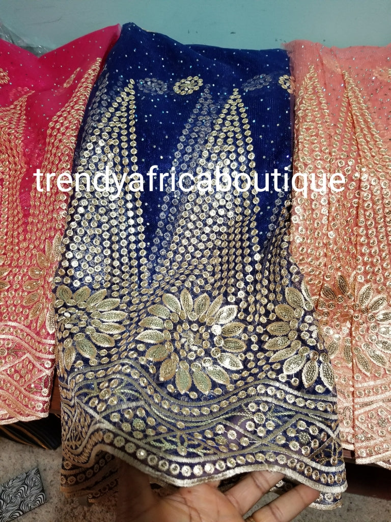 Clearance: New arrival sequence and stoned french lace fabric design. Great quality, great price. Sold per 5yds, price is for 5yds.