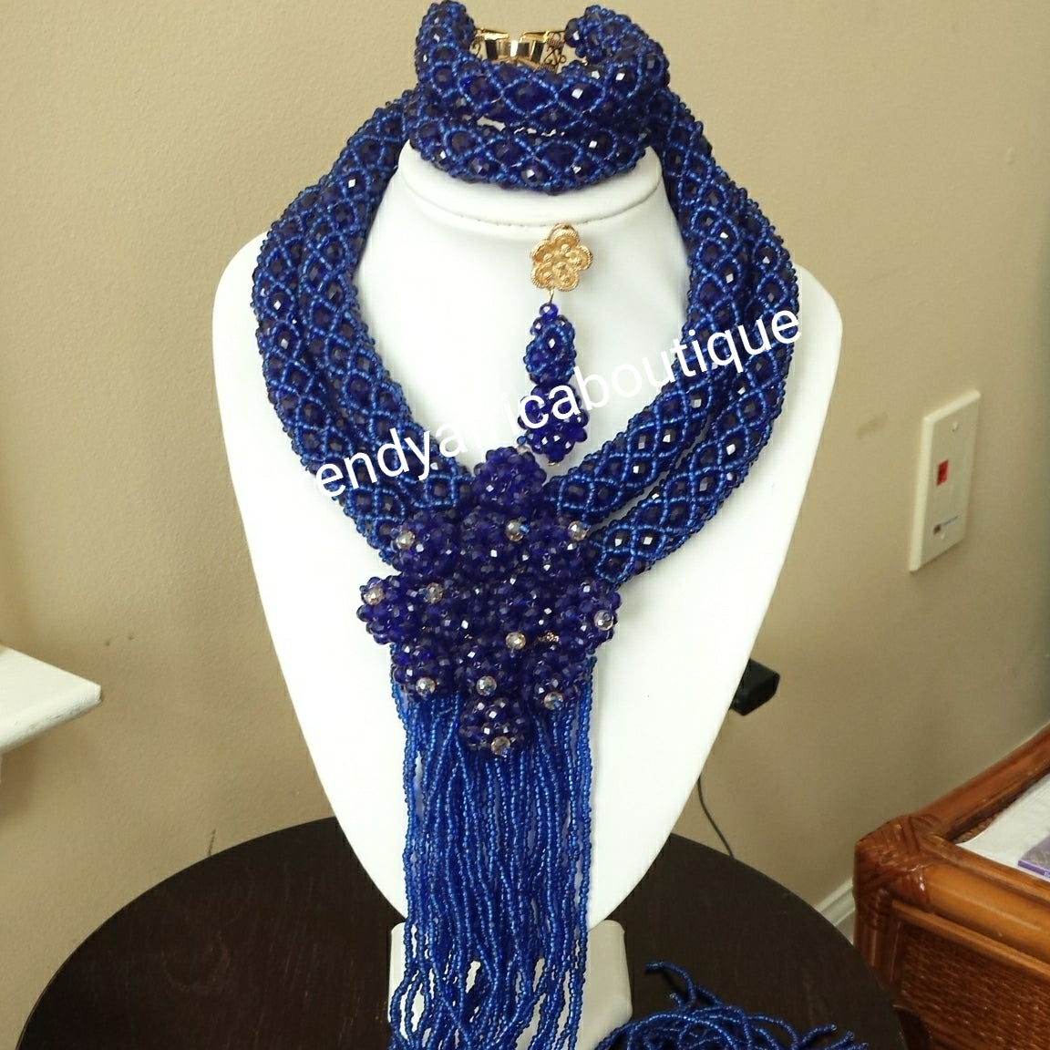 SALE: Nigerian wedding beaded-Necklace set. 2 row necklace and bracelet with drop earrings. Nigerian/African weddings. Sold as a set