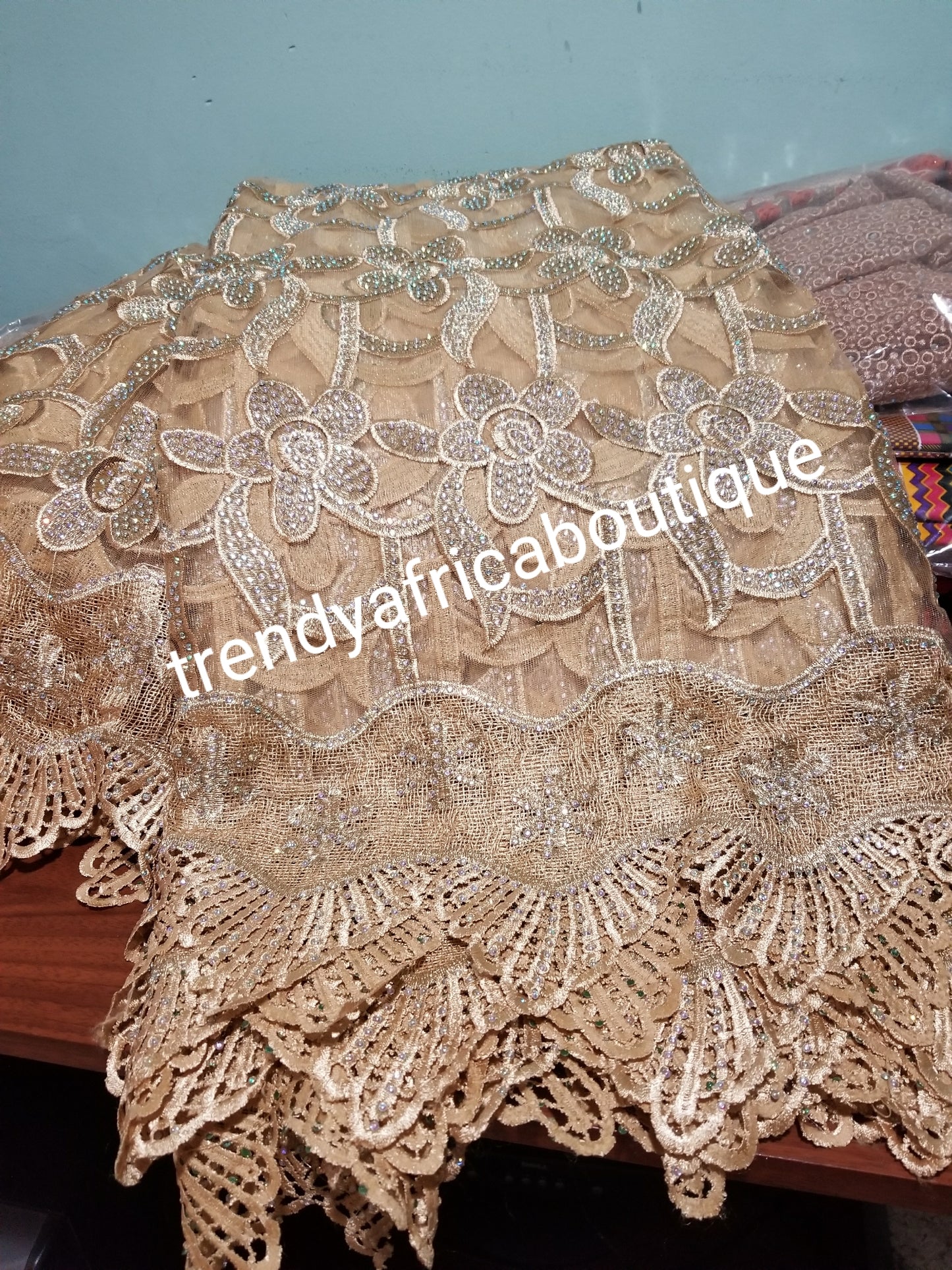 Classic African Net French lace fabric. All over stones. Nigerian Party Lace. Sold per 5yds. Price is for 5yds.