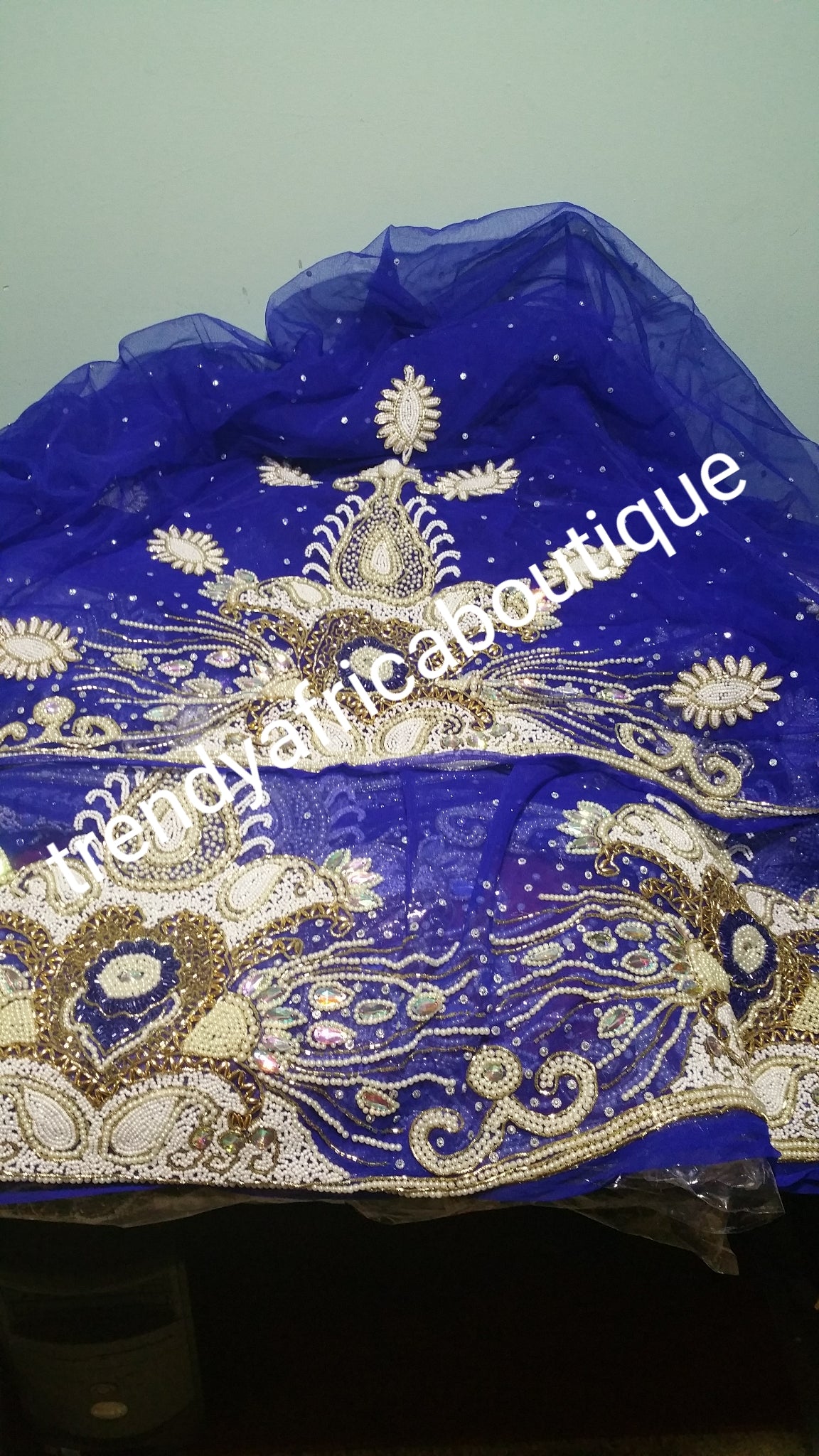 Clearance Sale: RED VIP beaded/stoned madam Net George wrapper. Sold 6.5yds total. 5yds net wrapper & 1.5yds matching blouse