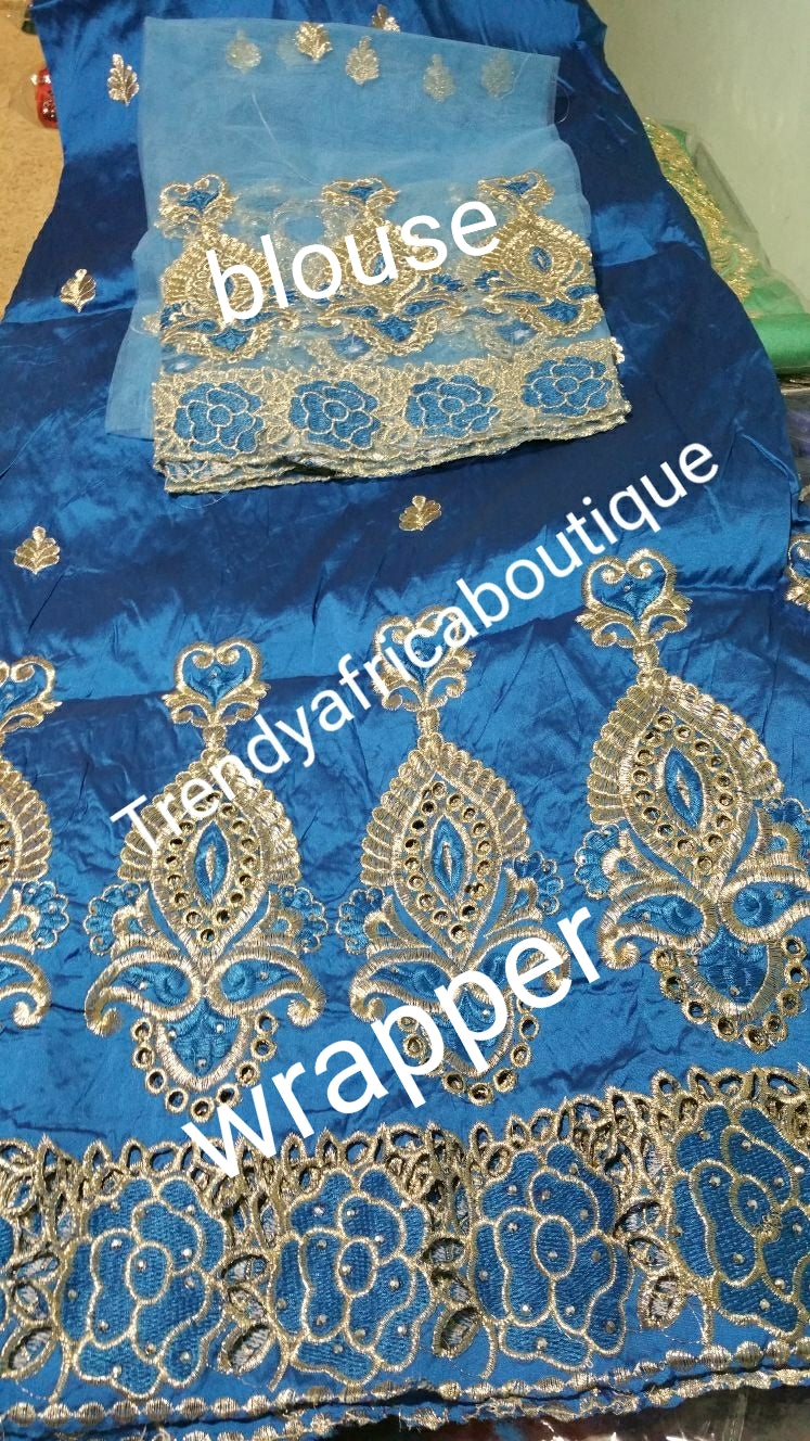 Special sale of Assorted colors Embroidery silk George wrapper + net blouse. Small-George. Sold as set