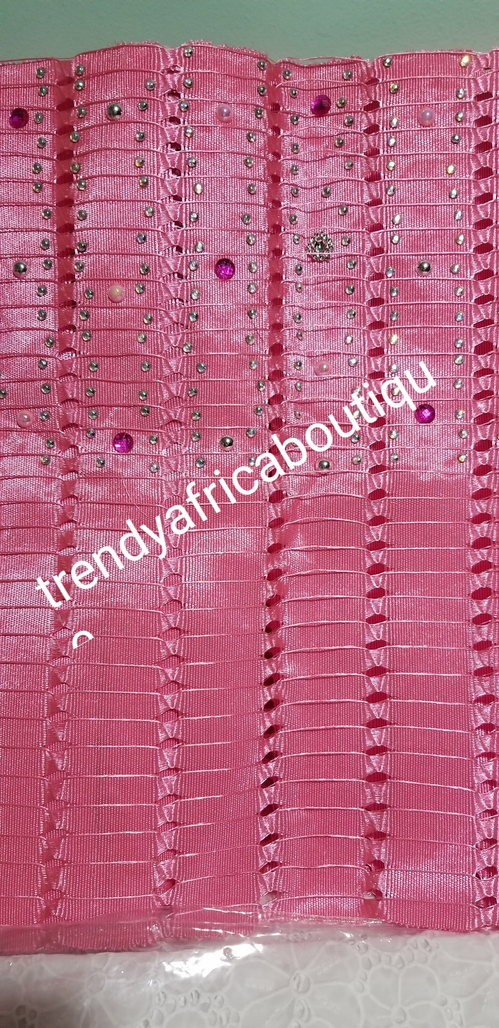 New arrival pink Beaded/stoned aso-oke gele. Nigerian Tradional head wrap called aso-oke. Super quality woven from Nigeria