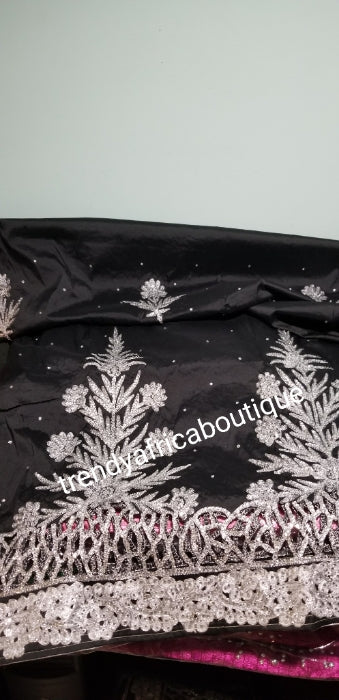 New arrival Original Embroidery Silk George wrapper/fabric. All over Crystal hand Stoned to perfection for that special occasion. Sold as full 5yards + 1.8yds net fabric for blouse