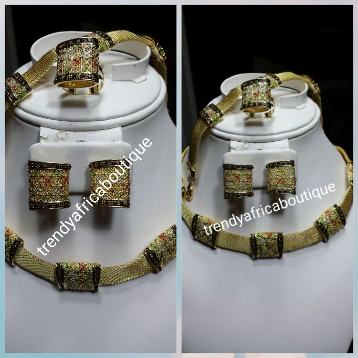 Free shipping 4pcs Indian 18k Gold plated omega set with matching bracelet and open ring (one size fit). Ring is adjustable to fit