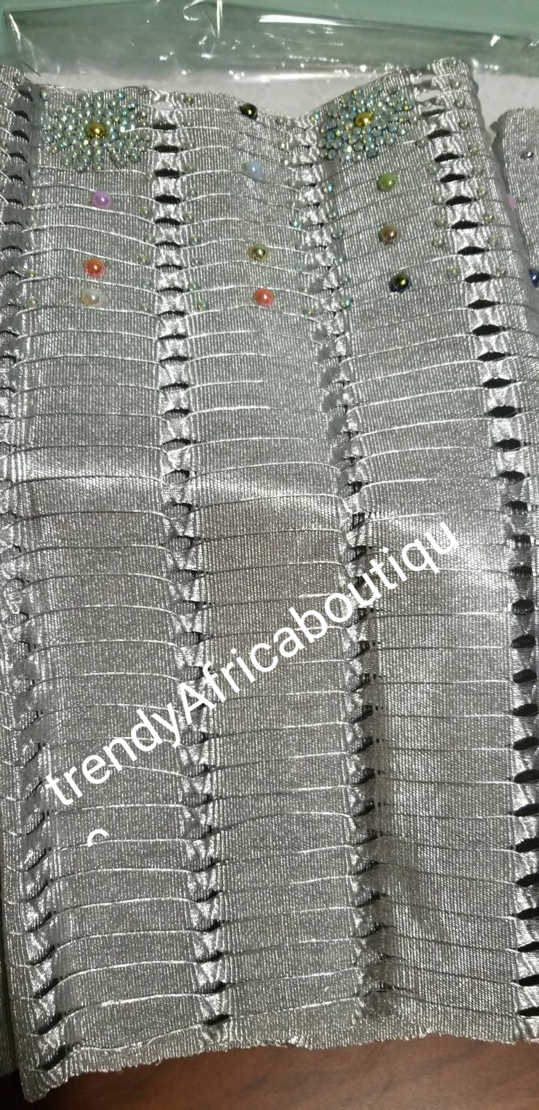 Latest design of Silver beaddazzled aso-oke. Nigerian Traditional party aso-oke head wrap for Native wear. Sold as Gele only