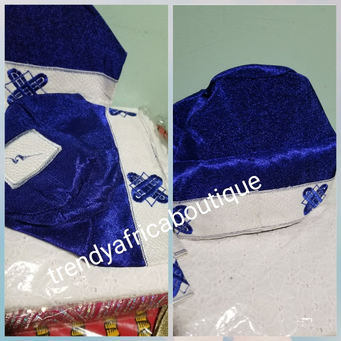 Royal blue embriodery Aso-oke men-cap for Native wear. Nigerian Traditional native cap for men. Agbada cap for men