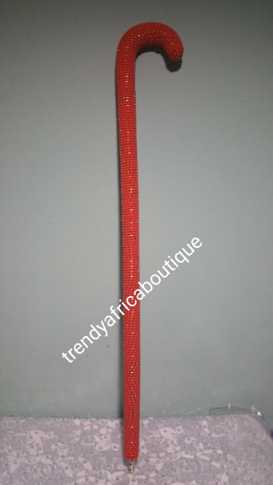 Coral bead walking stick for men. 35" long from top to bottom. Nigerian Traditonal wedding accessories for men. We also have coral-necklace set