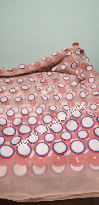 SALE, SALE: Latest 3D fabric in Dusty pink/turqouise net french lace fabric embellished with petals. Sold per 5yds. And price is for 5yds. African french lace fabric from Swiss