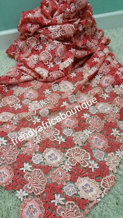 Clearance sale: Quality Cord-lace fabric in peach/cream color. Sold per 5yds