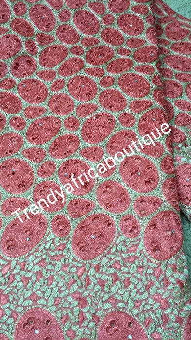 Clearance item: Peach/cream color Super classic Swiss lace fabric. Sold per 5yds. Nigerian traditional native dress fabric.