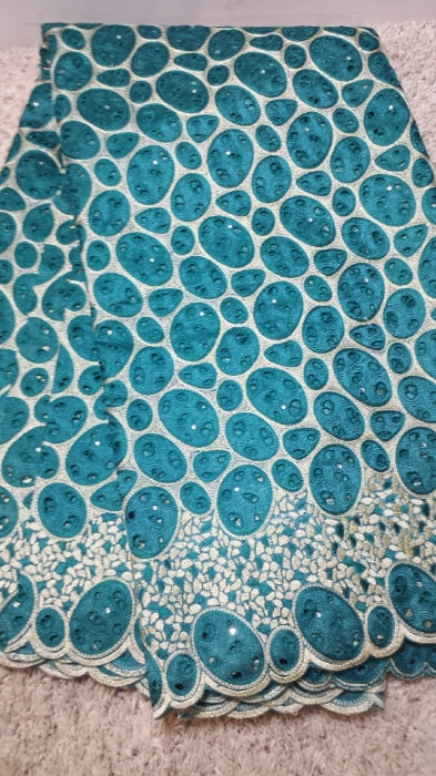 Teal green African Swiss lace fabric. Lace cut all over. Sold per 5yds. Clearance item.Nigerian fabric for making party Native wear