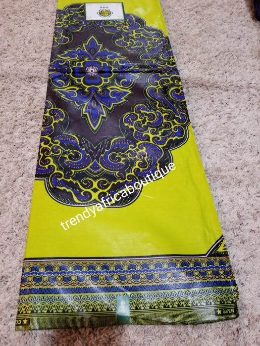 Original quality Ankara African Wax print fabric for making African dresses for men and women. 100% quality with latest design. Lemon green background veritable wax print.
