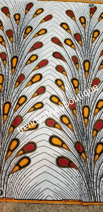 Beautiful Electric bulb white/red/orange wax print fabric 100% cotton African Ankara wax print. Sold per 6yds