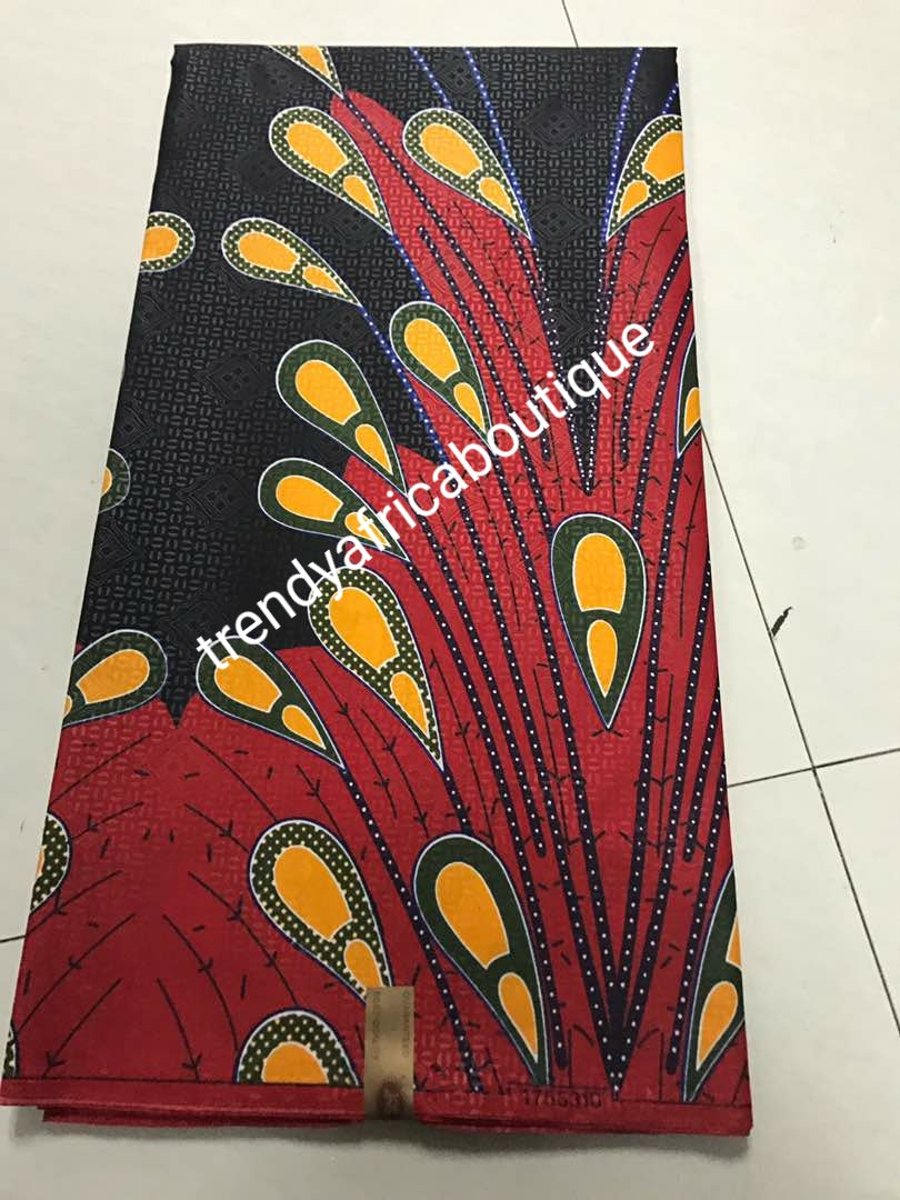 100% Cotton Classic Design Ankara Wax print fabric. Black/Red Original quality African wax print is sold per 6yyds