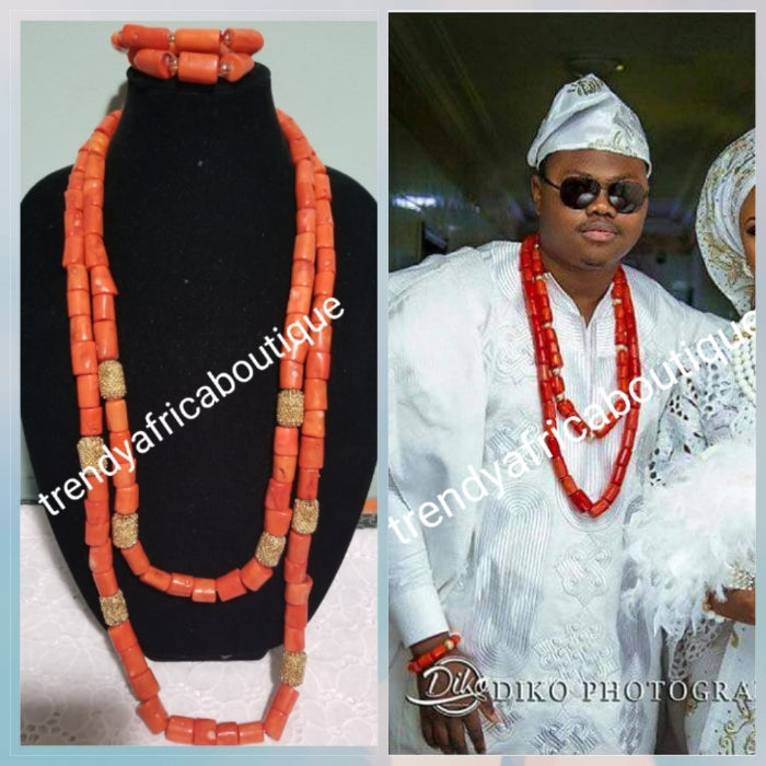 Combo Bride and Groom traditional wedding coral bead set. Original Edo/igbo Celebrant coral for special occasion. But the 2 as a set for man and women or order as individual.. coral-necklace set