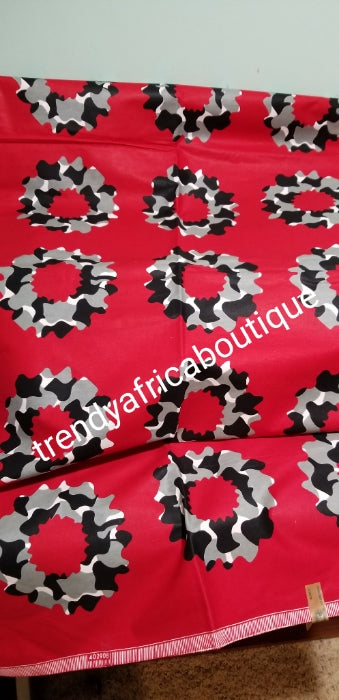 Echter Stoff mit Holland-Wachsdruck. Hochwertiger Ankara-Wachsdruck in roter Hintergrundfarbe. Verkauft pro 6 Yards, der Preis gilt für 6 Yards