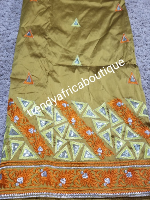Sale sale: Gold/Orange Embriodery Silk George. Top quality Indian-George for making Nigerian/African party dress. Sold per 5yds. Price is for 5yds.