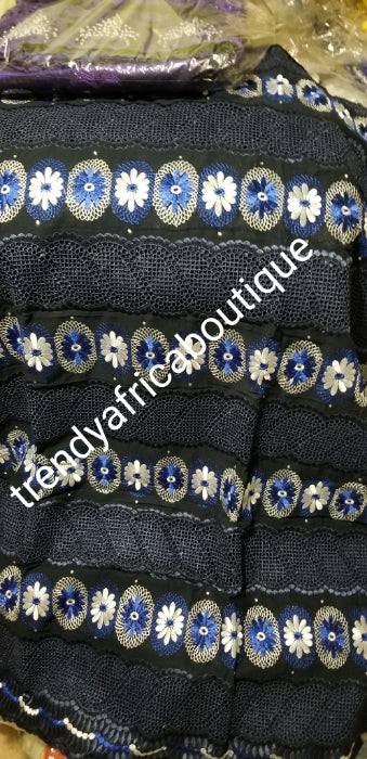 sale: Top quality African lace fabric for making Party outfit for men and women. Rich Navyblue/white/royal blue. Original swiss made voile lace sold per 5yds and price is for 5yds.