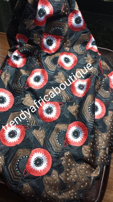 Nigerian traditional wedding/party Swiss lace. Coffee brown lace background. Top quality embriodery Voile lace fabric. Sold per 5yds, price is for 5yds. Black/Red/chocolate