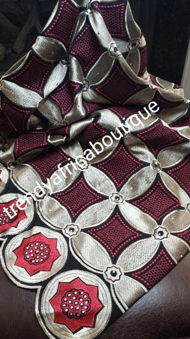 Champagne/wine Embroidery Swiss Voile Lace, embellishedwith clear crystal stones. Original quality swiss Lace for African Party outfit. Sold per 5yds price is for 5yds.