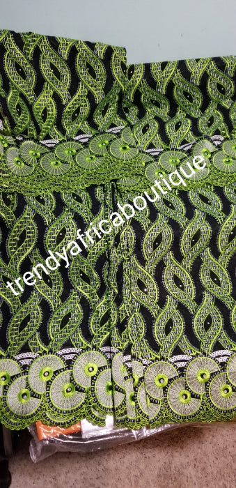 Black/lemon Green African quality Voile lace fabric. Embriodery swiss lace for making Nigerian party outfit/dresses. Sold per 5yds. Price is for 5yds