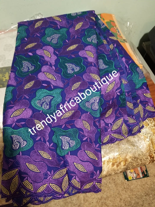 Purple/gold/olive green Embroidery swiss lace fabric. Luxury quality Nigerian swiss lace fabric for celebrant. Sold per 5yds. Price is for 5yds