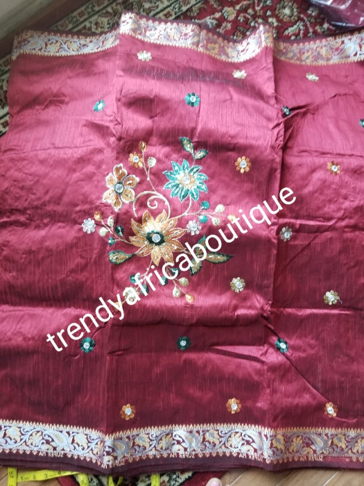 Wine all over embroidery Intorica George wrapper. Igbo/delta women Superior super-met George sold in 6yds, price is for 6yds. Free shipping within USA. Indian-George
