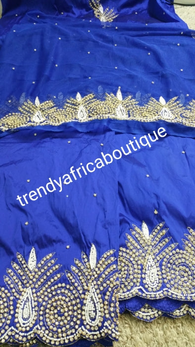 Sale sale; Nigerian Traditional George wrapper. Hand Beaded/stones design in Royal blue/royal blue. 1.8 matching net blouse. Igbo/delta bride outfit. Small-George.