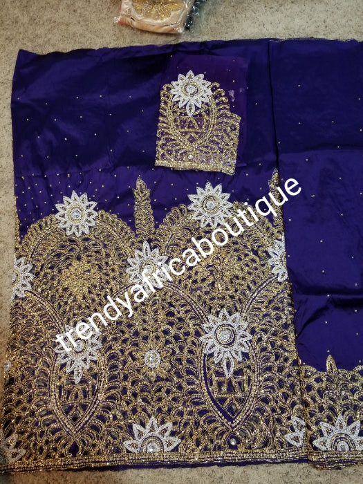 Ready to ship: Classic Purple VIP hand beaded and stoned Igbo/Delta traditional George wrapper with matching blouse for Celebrants: Nigerians women silk George wrapper for high society party. Sold as set of 2 wrapper +1.8yds blouse