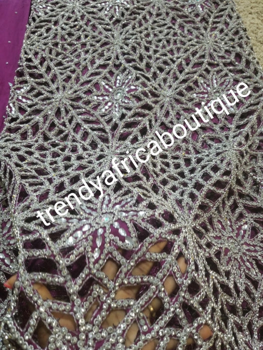 New arrival: Magenta VIP/Celebrant Supper quality Silk George Wrapper for High society Ceremony. Niger/Igbo/Delta women George wrapper comes in 2 wrapper + 1.8 yrds matching blouse. Nigerian Traditional outfit. Hand stoned with silver crystal stones