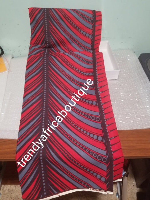 Garantiert echter afrikanischer Stoff mit Wachsdruck. Ankara-Druck aus 100 % Baumwolle zur Herstellung eines afrikanischen Party-Outfits für Männer und Frauen. Verkauft pro 6 Yards und der Preis gilt für. Rot/Grau