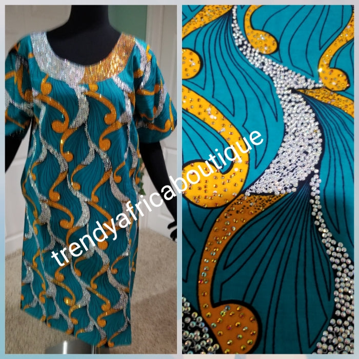 Embriodered and stoned multi color Ankara kaftan short dress embellis Trendy Africa Boutique