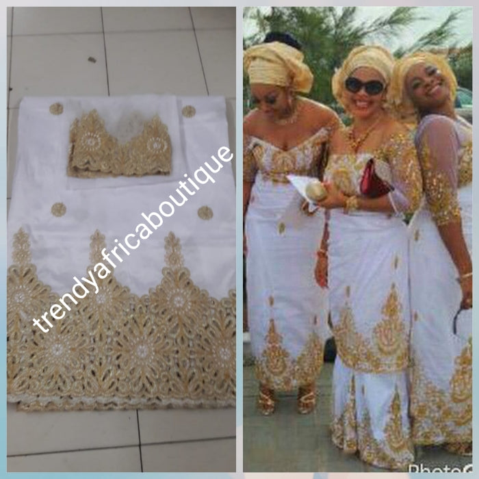 SALE: Original quality White/gold embriodery and beaded silk George wr –  Trendy Africa Boutique