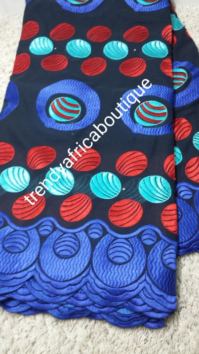Sale: Original quality African Swiss Voile Lace fabric for making African party outfit. Beautiful black/Red/royal blue embroidery. Sold per 5yds. Price is for 5yds