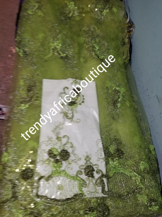 Clearance: Lemon green beaded and stones French lace fabric for making Blouses for wrapper, or evening dress. Igbo/Delta/Edo women blouse fabric in 5yds. Sold per 5yds