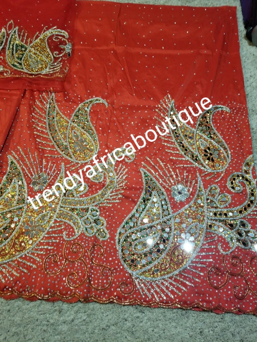 Ready to ship: Royal wedding/VIP hand beaded and mirror stoned Nigerian traditional Celebrant George wrapper with matching blouse. Niger/Delta/Igbo women Georges. Quality George wrapper for high society party. Sold as set of 2 wrapper +1.8yds blouse