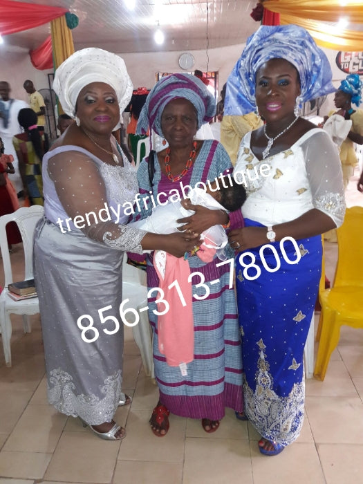 Special offer, ash/Gray Heavily Beaded and hand Stoned VIP/Nigerian traditional George wrapper. Exclusive design Wrapper for Nigerian/Delta/Igbo traditional wedding outfit. Sold as 2 wrapper + 1.8yds matching net for blouse. Quality guarantee!!!