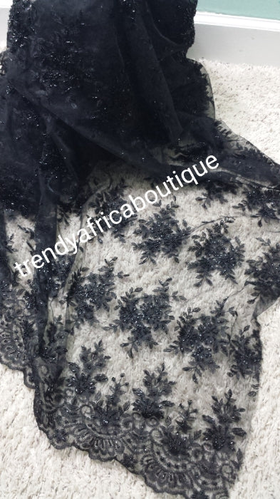 Sale: Soft Black/black beaded and stoned net French lace fabric for making Blouses for wrapper. Igbo/Delta/Edo women blouse fabric. This is about 2yrds total piece for sale. Can be use to combination style