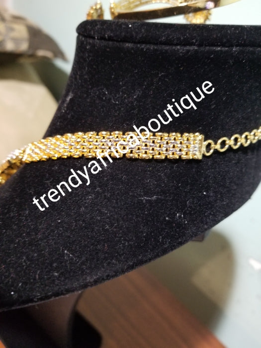 Special price: Back in stock Celebrant 4pcs set of 22k Electroplated high quality CZ diamond shinning stones in Gold/white. Quality stone setting, hypoallergenic. Original quality design