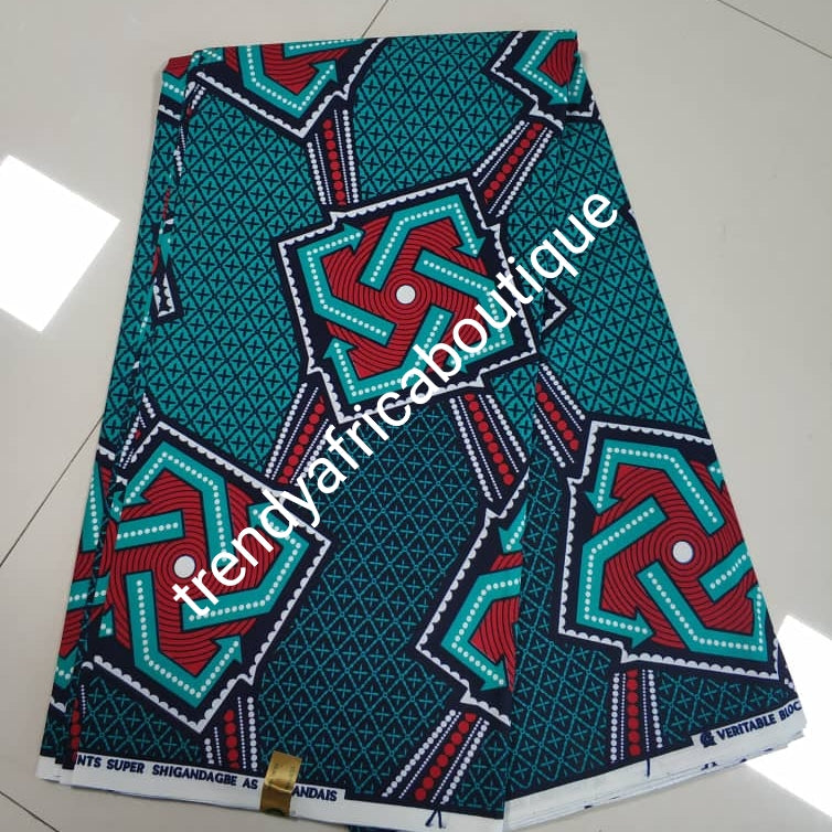 Blue/red mix 100% veritable cotton Ankara wax print fabric. Sold per 6yds. Price is for 6yds. Soft texture. Excellent quality for making fabulous African outfit