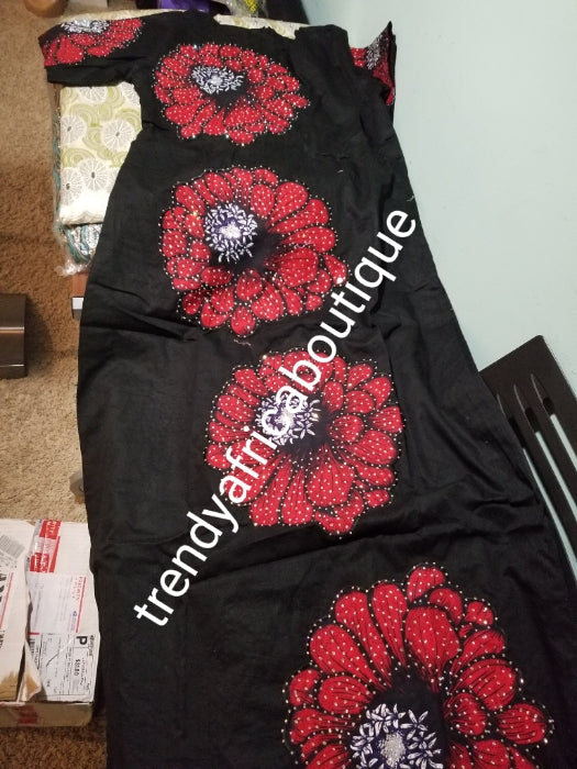 Latest Ankara-kaftan embellished with shinning Swarovski stones to perfection! SIZE 16: Fit Burst 46" and full lenght 60" shoulder to floor. Short sleeve Ankara patch kaftan embriodered and stoned. Latest Ankara Kaftan dress