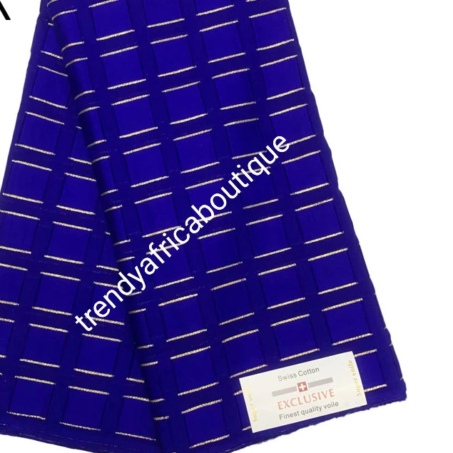Lustrous quality royal blue Atiku swiss voile lace fabric for Nigerian Men native outfit. Soft texture fabric with beautiful embriodery, Can be use for agbada/3pc outfit for men. Sold per 5yds. Price is for 5yds. Men traditionally wedding outfit